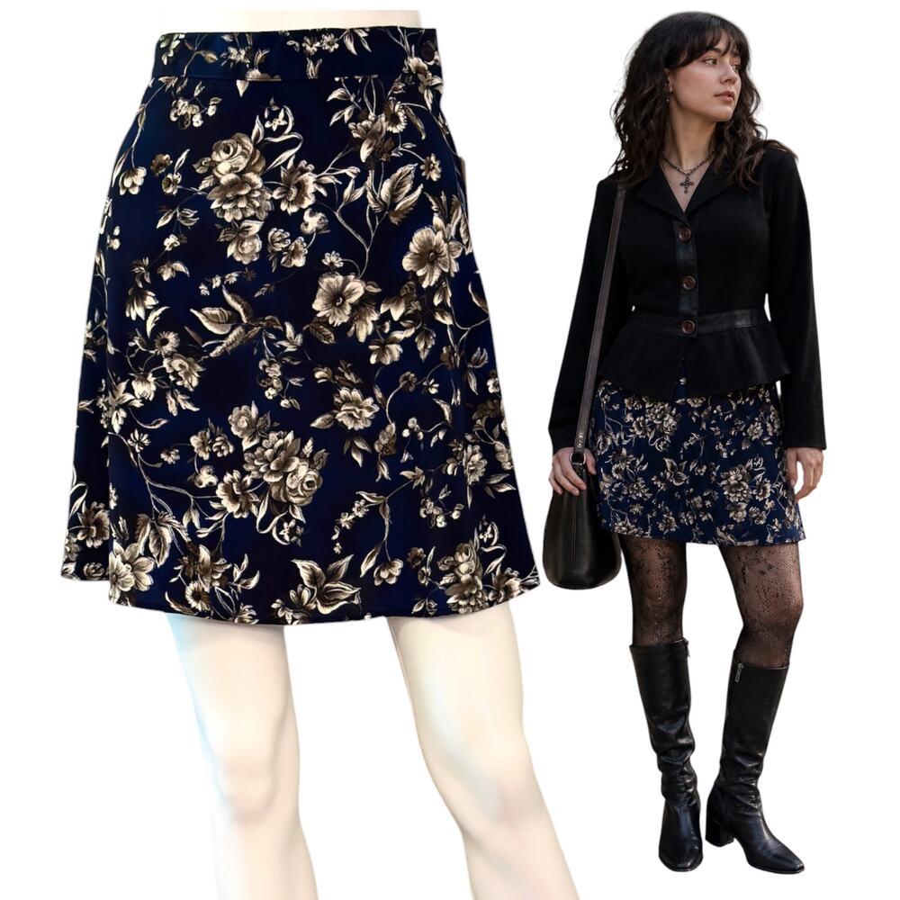 Vintage Expressions Blue Floral Crepe Skirt Mini Size 15/16 Feminine A-Line NEW